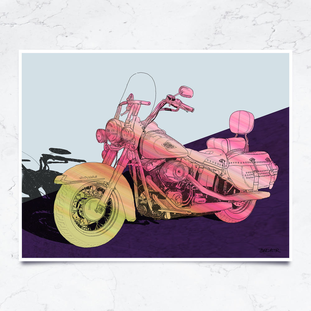 Classic Harley Davidson Soft Tail Art Print — Sam Slater Art Studio